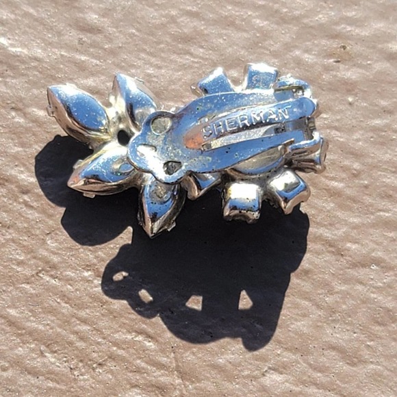 Vtg Sherman Signed Aurora Borealis Rhinestone Clip On Earrings - Picture 5 of 5